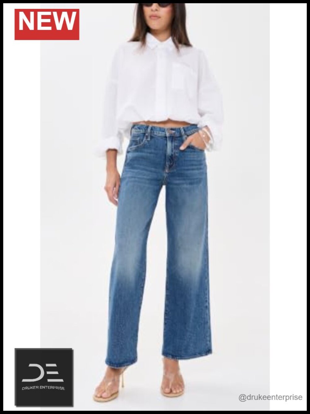 Mid Rise Loose Fit Cropped Denim Jeans 5 Pocket Low Stretch - Picture 4 of 5